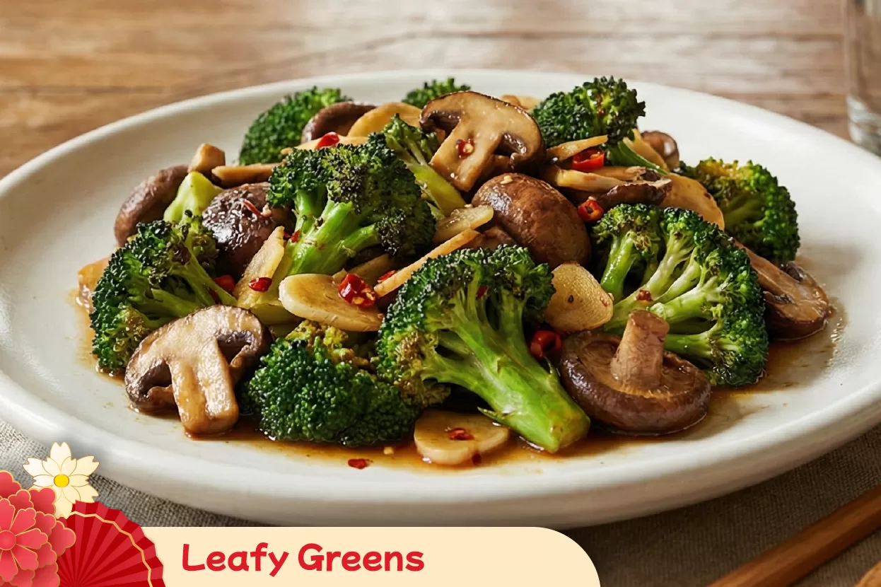 Incorporating leafy greens into Chinese New Year meals to represent health, longevity, and a fresh start for the family