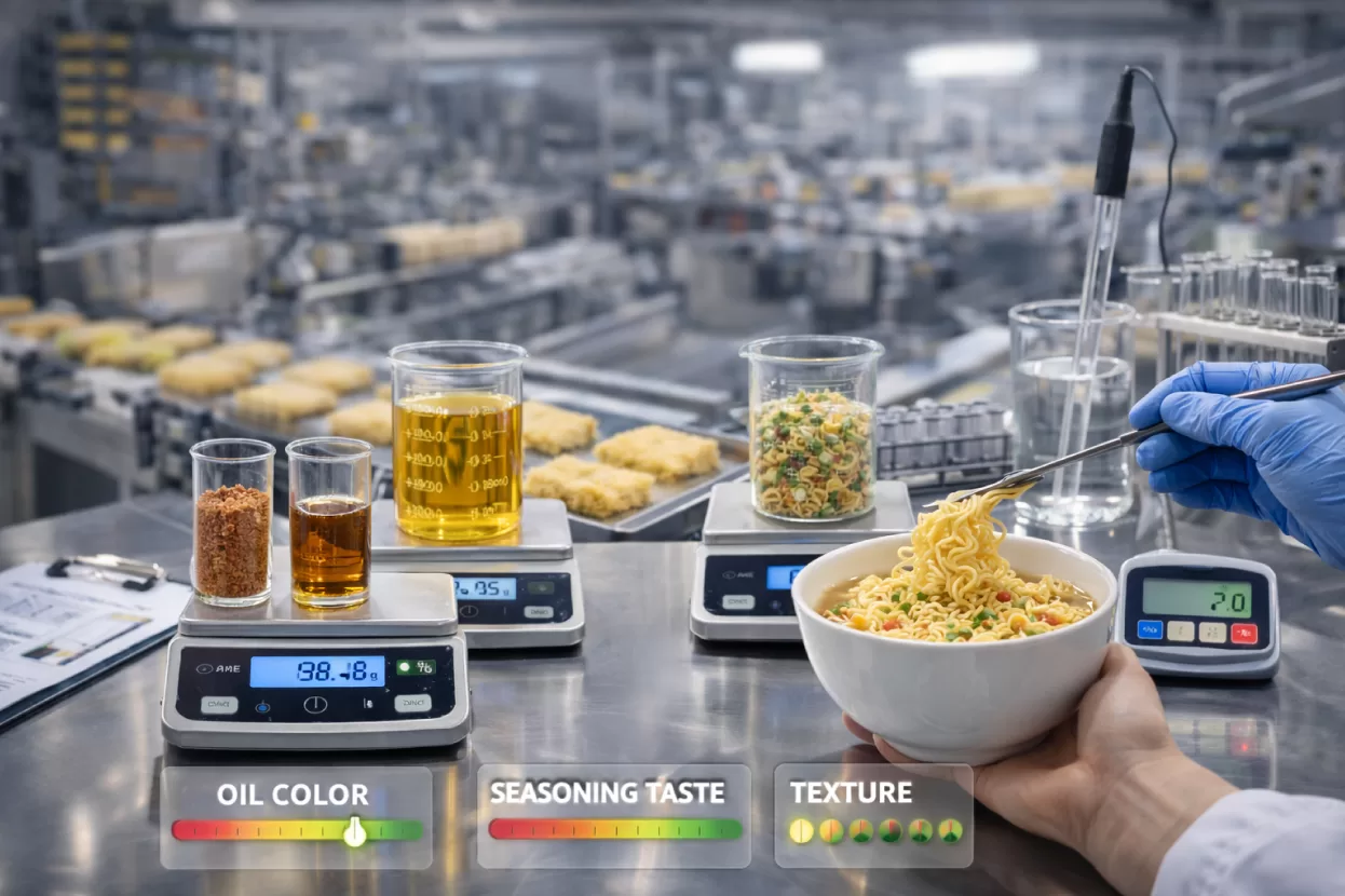 Ensure instant noodle consistency by monitoring seasoning and texture to boost consumer loyalty and stay competitive.
