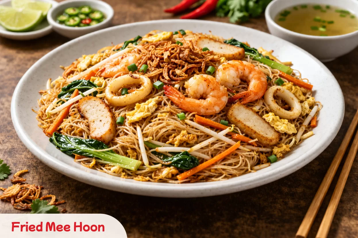 Stir-frying Fried Mee Hoon with rice vermicelli, vegetables, and seafood for a light, affordable, and versatile everyday meal.
