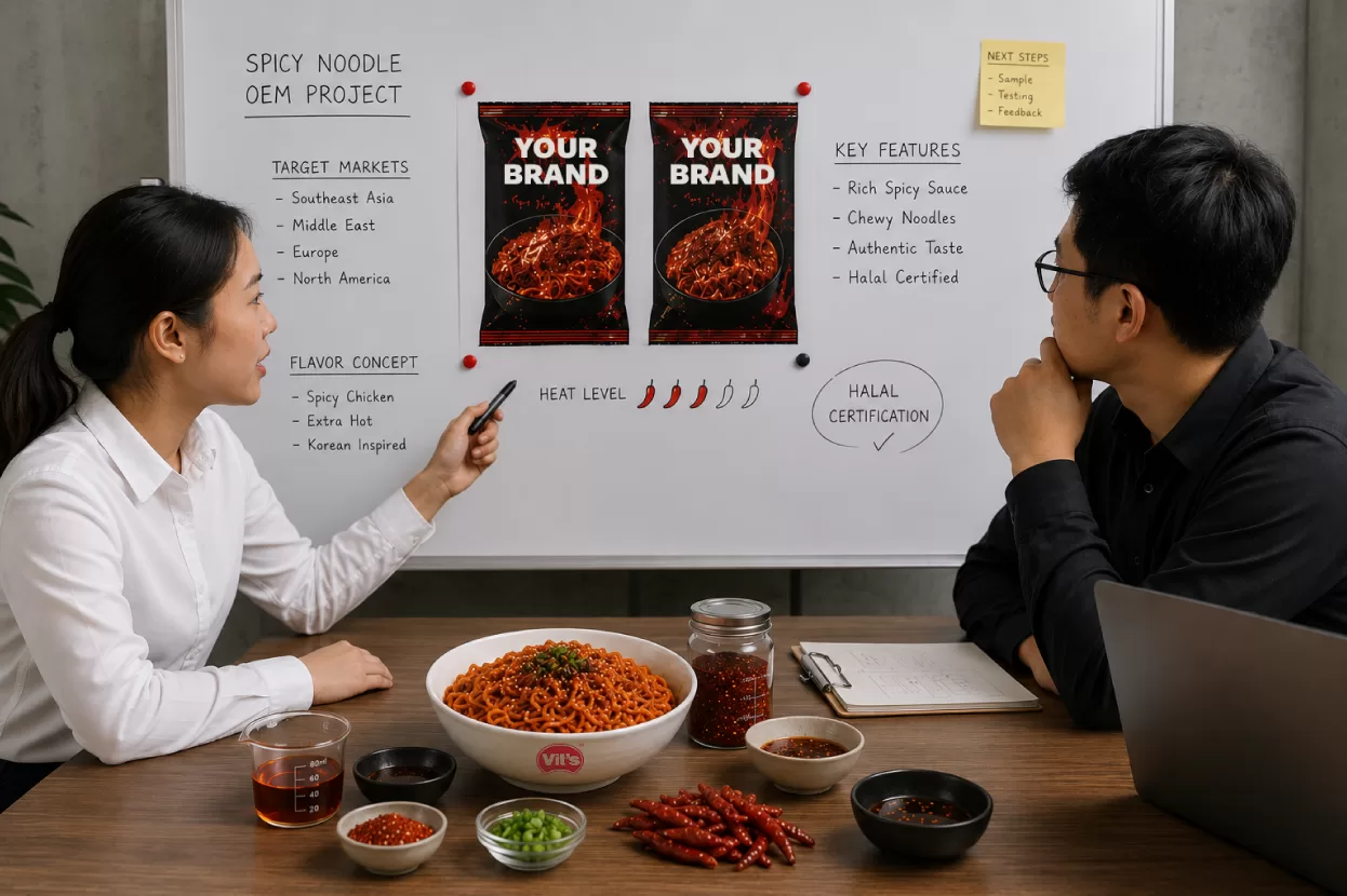 Spicy Instant Noodle OEM: Riding the Global Buldak-Style Trend in 2026 Vit’s OEM and private label solutions help brands launch spicy instant noodles with custom flavours, Halal production, export support, packaging, and flexible OEM options.