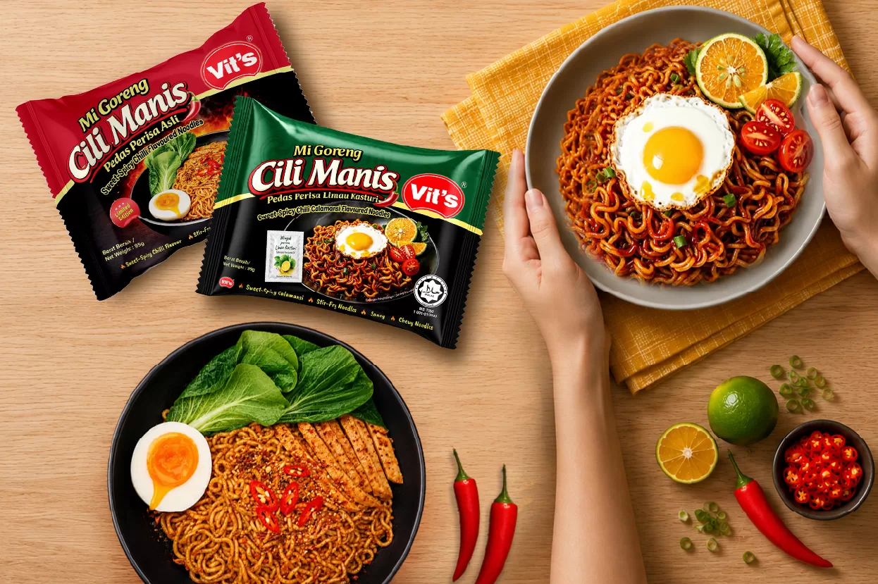 Vit’s Mi Goreng Cili Manis Pedas launches in Asli and Limau Kasturi, available for a limited time at selected stores.