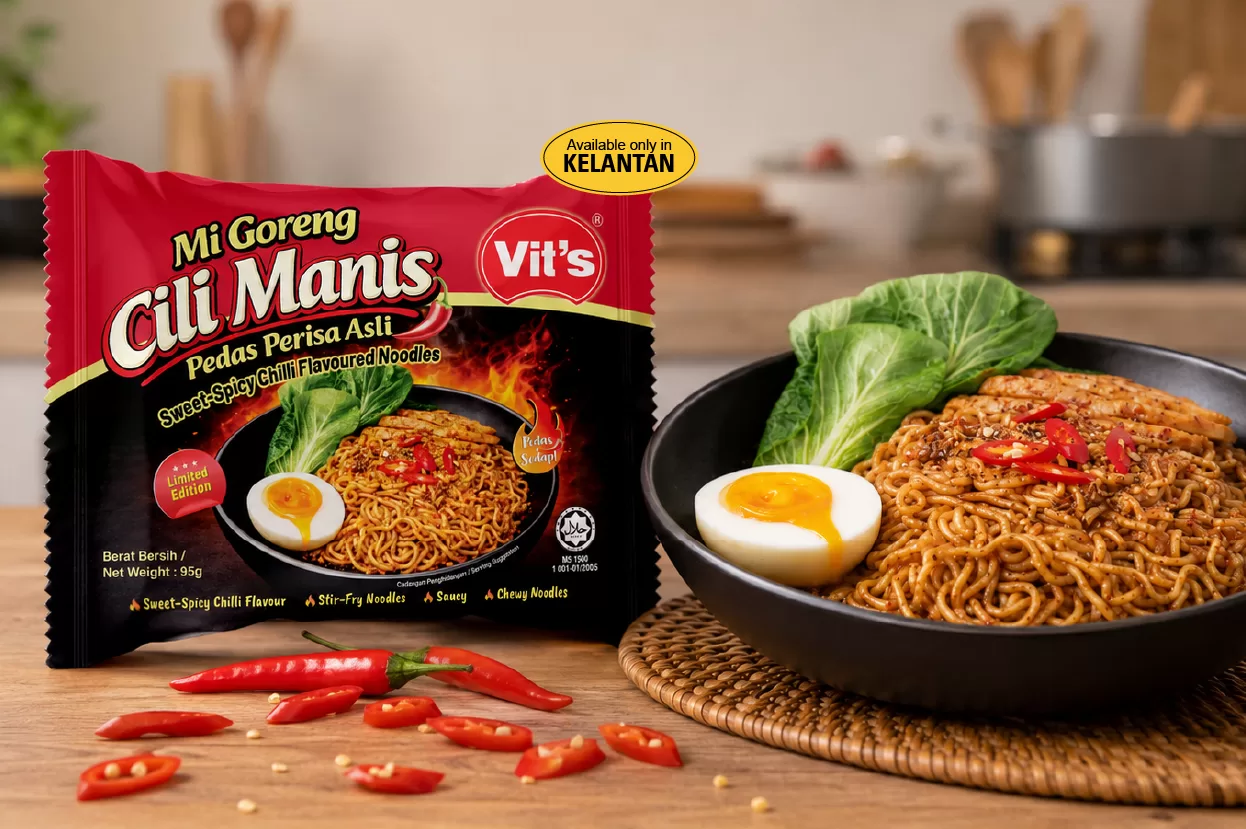 Mi Goreng Cili Manis Pedas: Two New Flavours We Made for Malaysia Day Vit’s Mi Goreng Cili Manis Pedas Perisa Asli delivers chewy noodles with a rich, sweet chili sauce and medium heat.